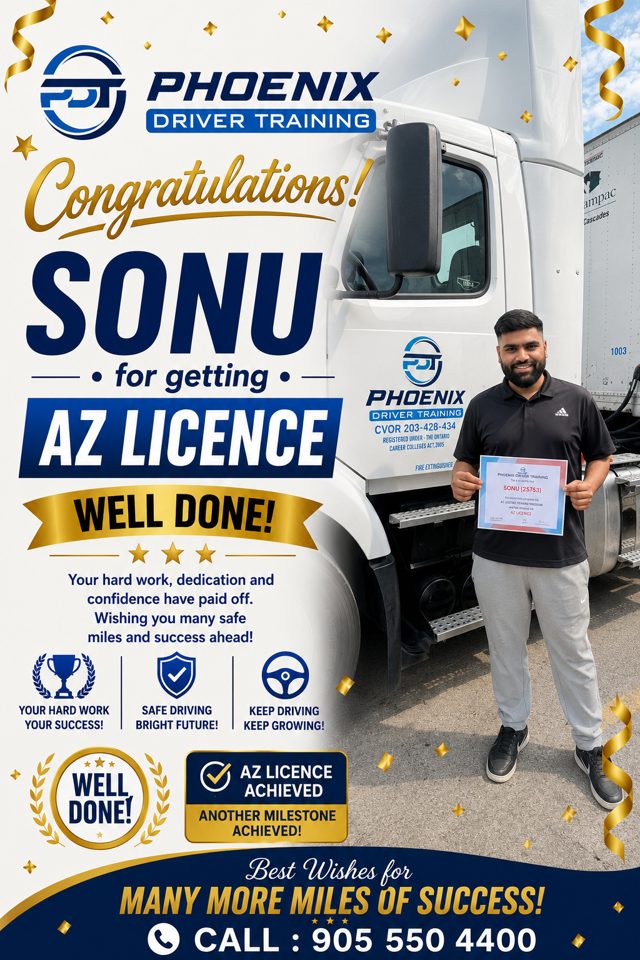 Sonu with a Phoenix Driver Training certificate — AZ Licence